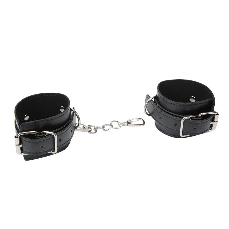 Leather Black Handcuffs Wrist Cuffs Set