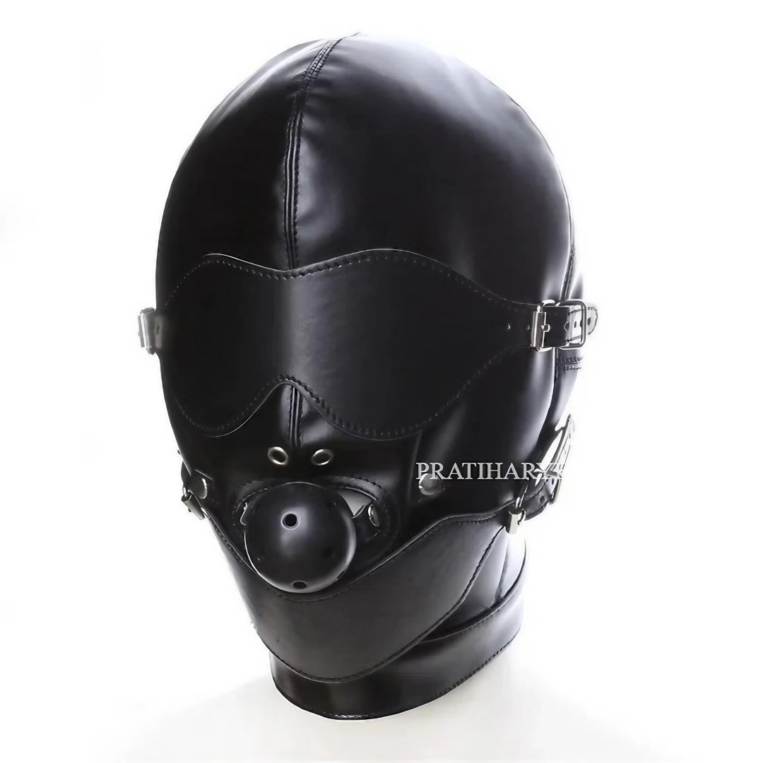 Leather Face Mask with Eye Mask & Gag Ball