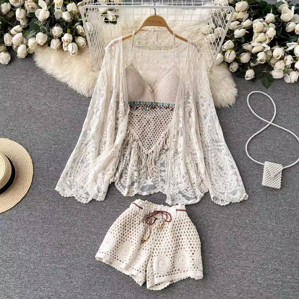 Three Piece Crochet Beach Set By