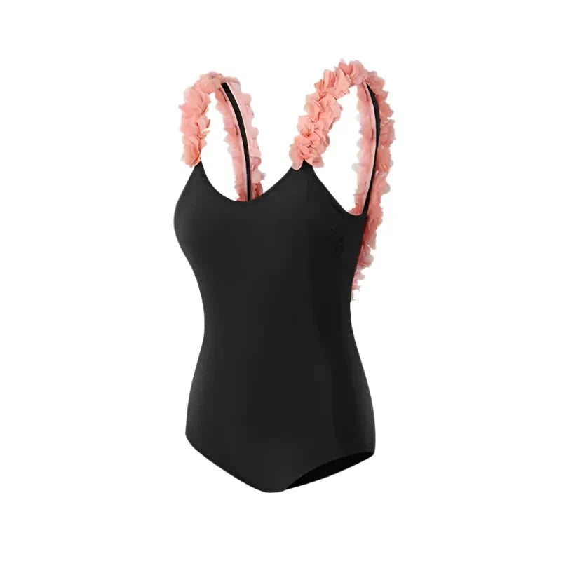 Black Backless Monokini With 3D Flower Swimwear By