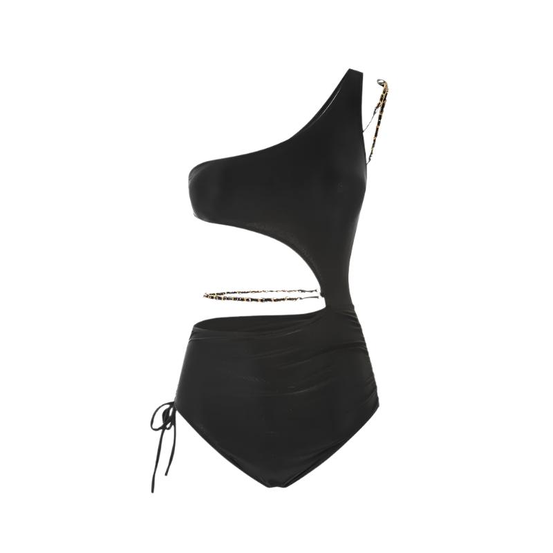 Black Monokini With Shoulder And Waist Chain By