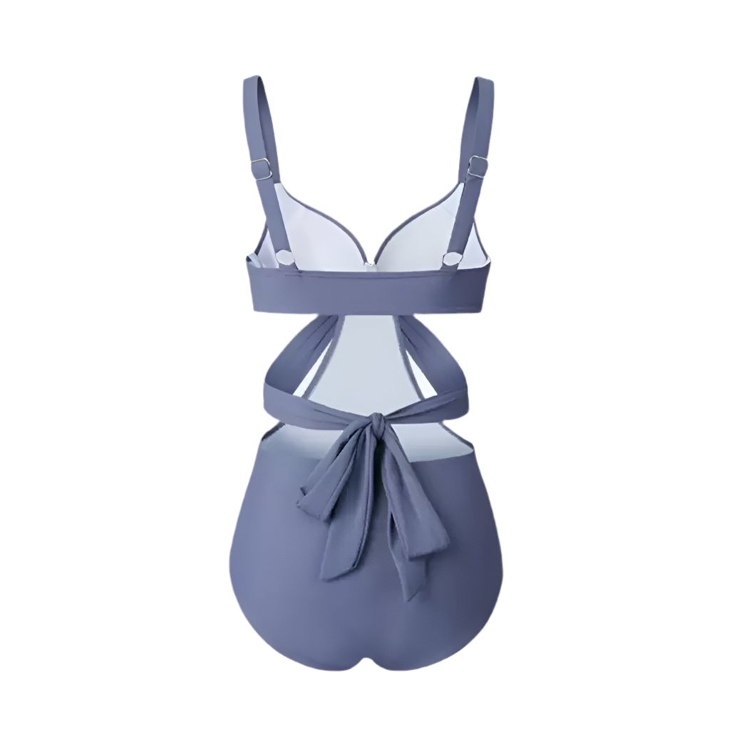 Blue Cutout Back Tie Monokini Swimwear By