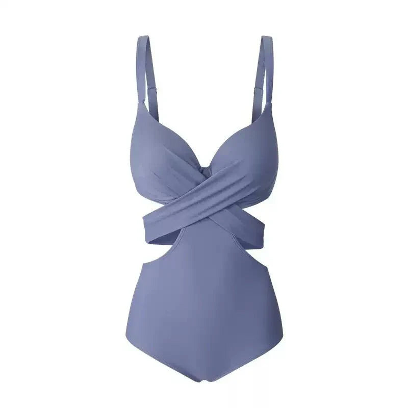Blue Cutout Back Tie Monokini Swimwear By