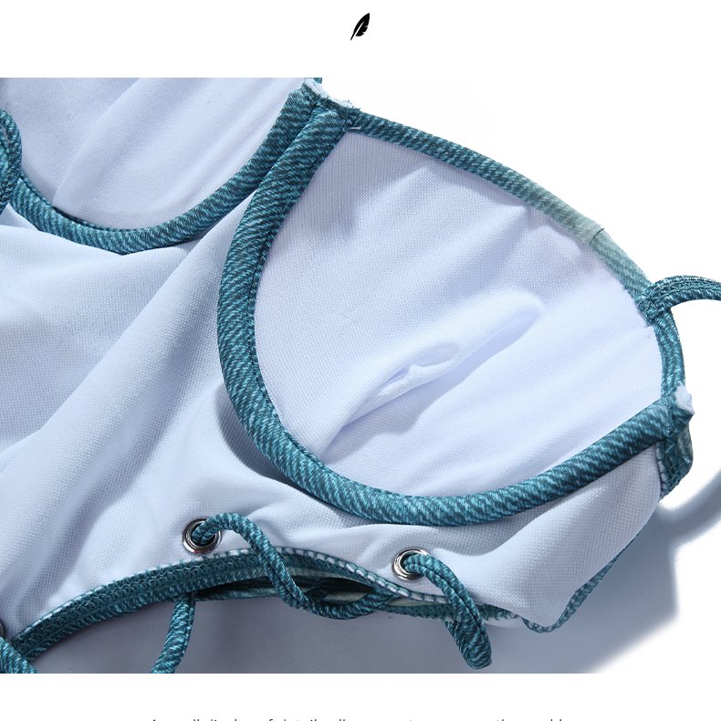 Blue Padded Denim Monokini - One Piece Swimsuit By