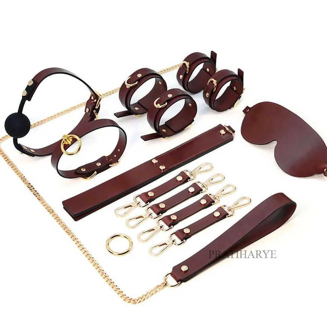Ultra Luxurious Brown Restraints Leather BDSM Kit