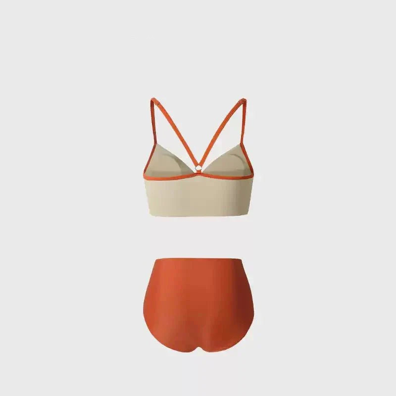 Dual Color Two Piece High Waisted Swimwear By