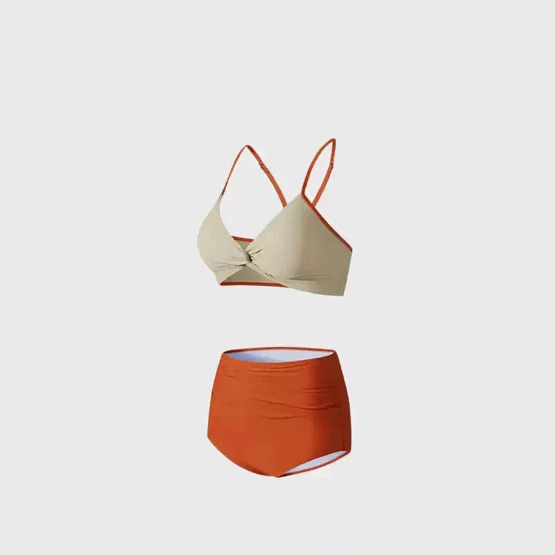 Dual Color Two Piece High Waisted Swimwear By
