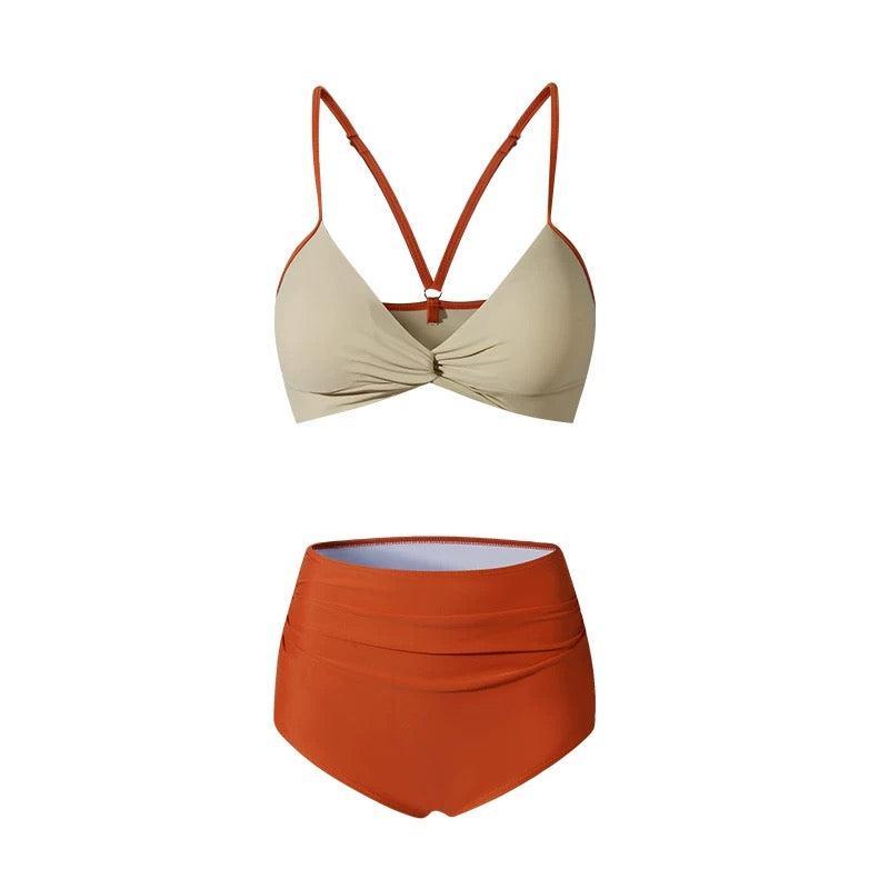Dual Color Two Piece High Waisted Swimwear By