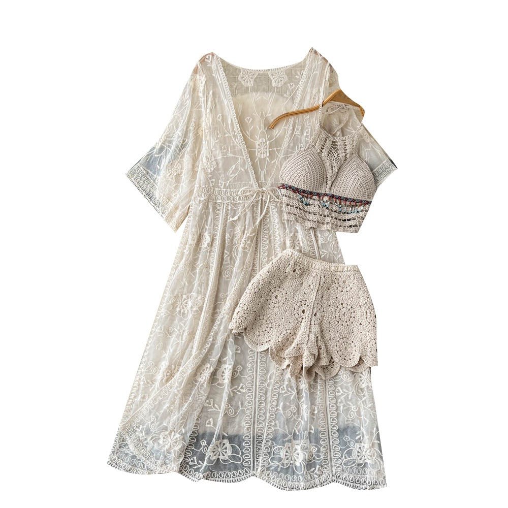 Three Piece Crochet Co-ord Beach Resort Set - Three Piece Beach Set By