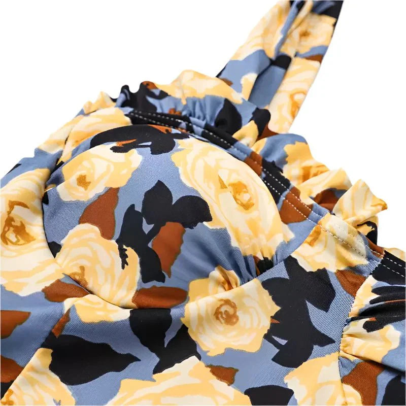 Floral Print Tieup Sleeves Swim Wear Dress By