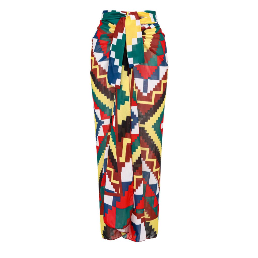 Geometric Design Monokini backless Tieup With Sarong Skirt By