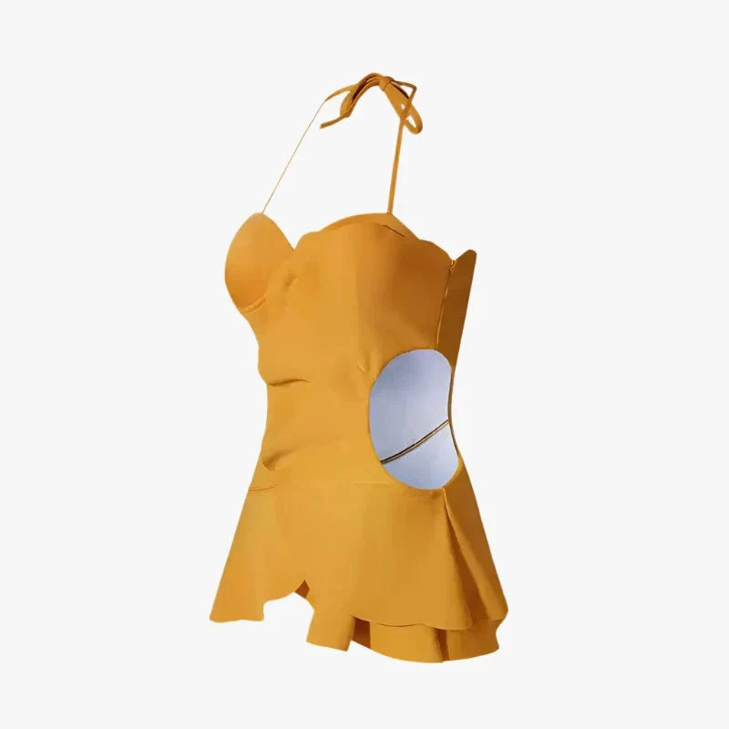 Halter Neck Flower Shape Cutout Swimwear By