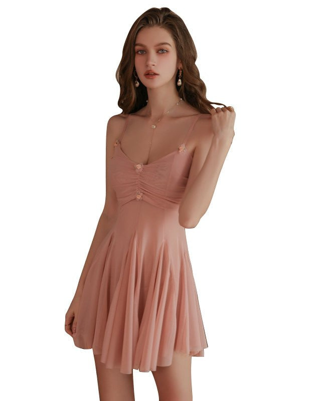 Petal Glow Mesh Babydoll Lingerie set