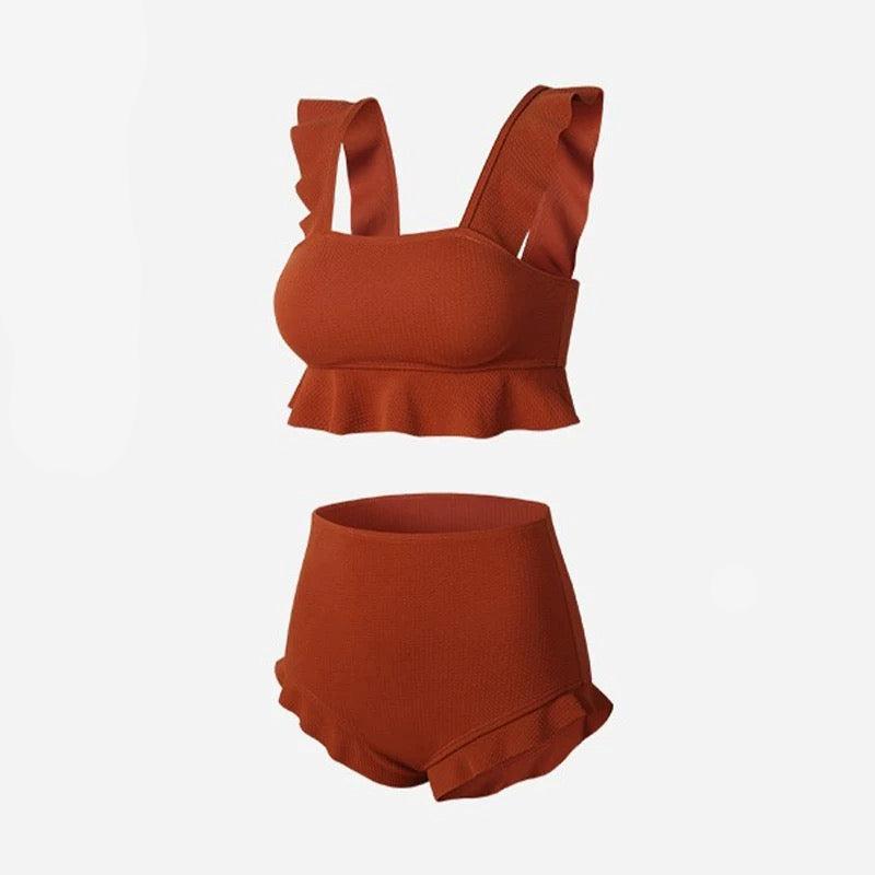 Korean Style Ruffled High Waist Swimwear By