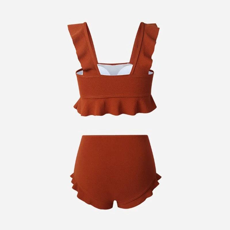 Korean Style Ruffled High Waist Swimwear By