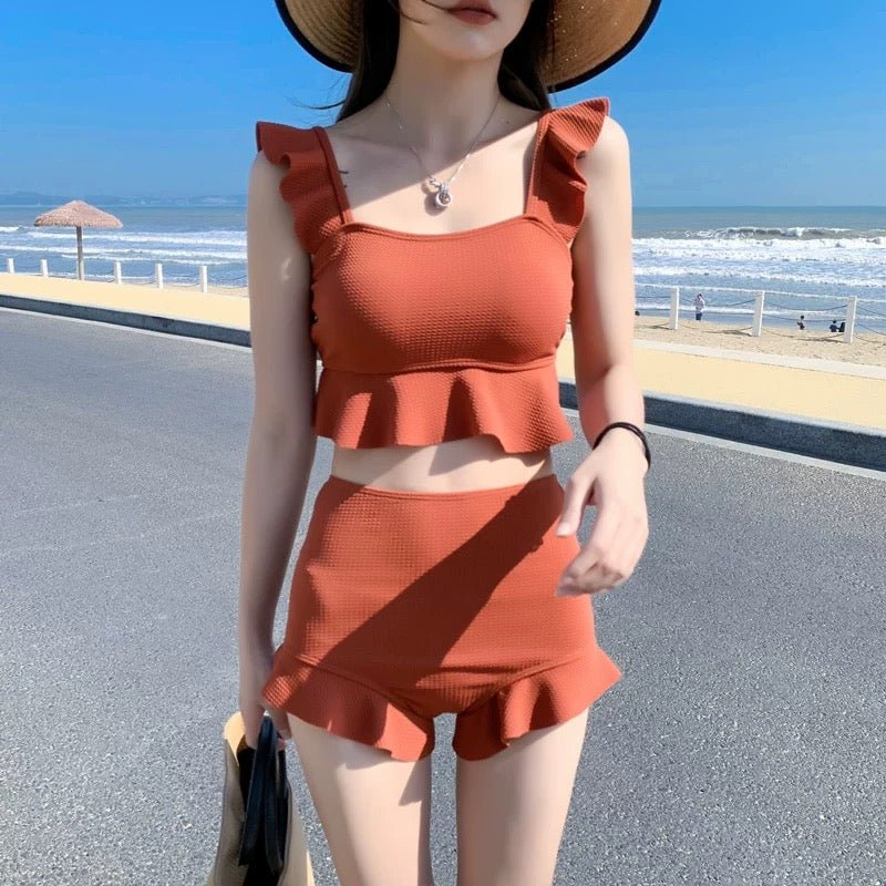 Korean Style Ruffled High Waist Swimwear By