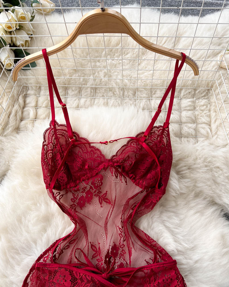 Floral Flame Sheer Lace Chemise Lingerie
