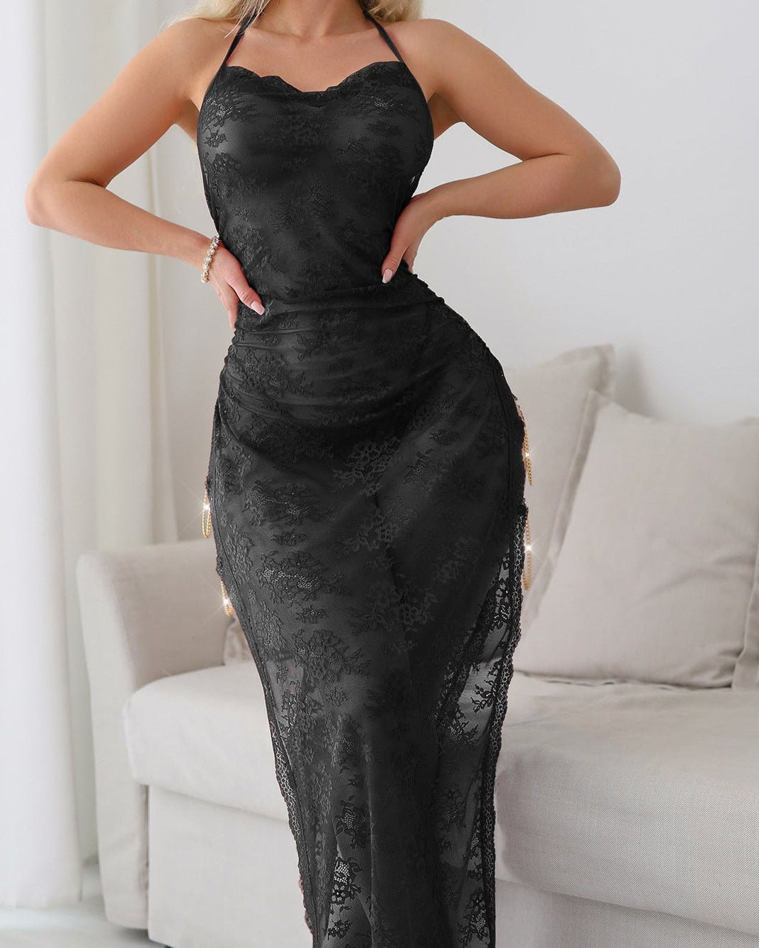 Love Me, Bleed Later Lace Halter Gown Lingerie