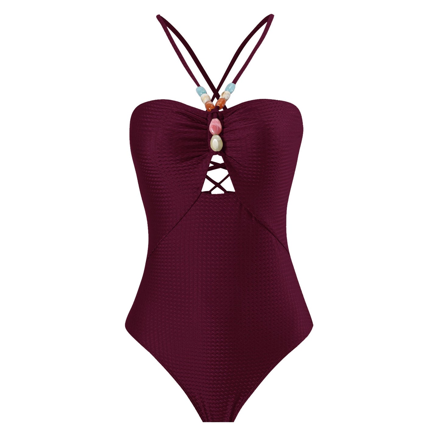 Monokini Back Tieup Solid Color Swimsuit with Floral Sarong By