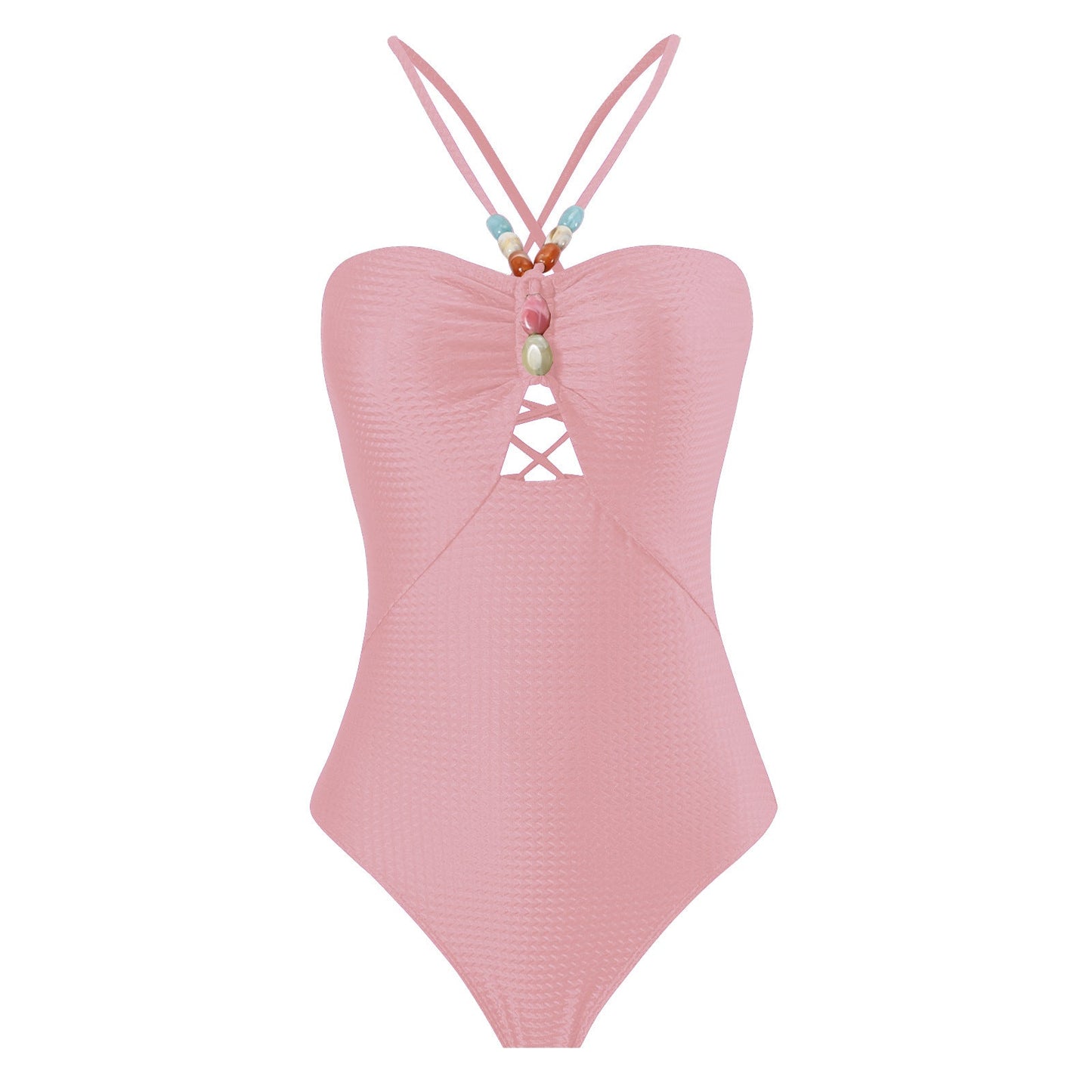 Monokini Back Tieup Solid Color Swimsuit with Floral Sarong By