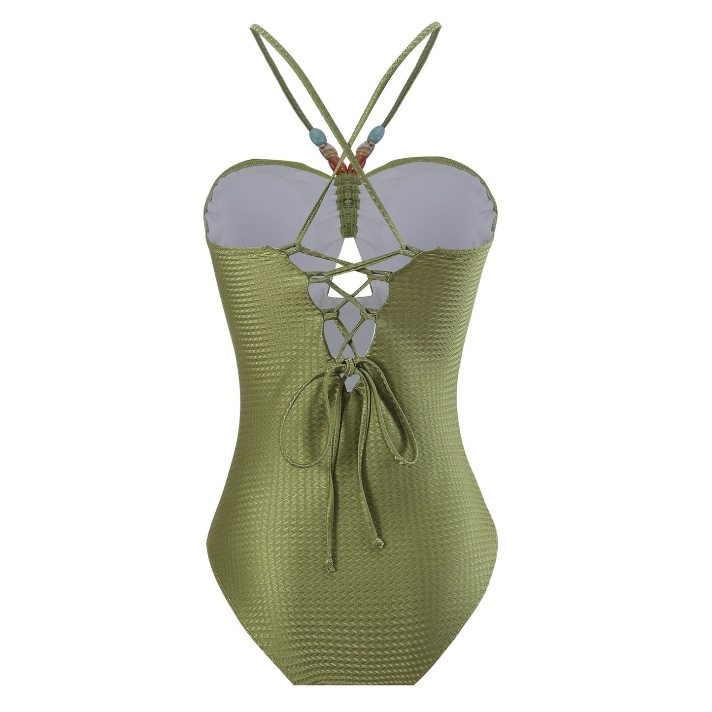 Monokini Back Tieup Solid Color Swimsuit with Floral Sarong By