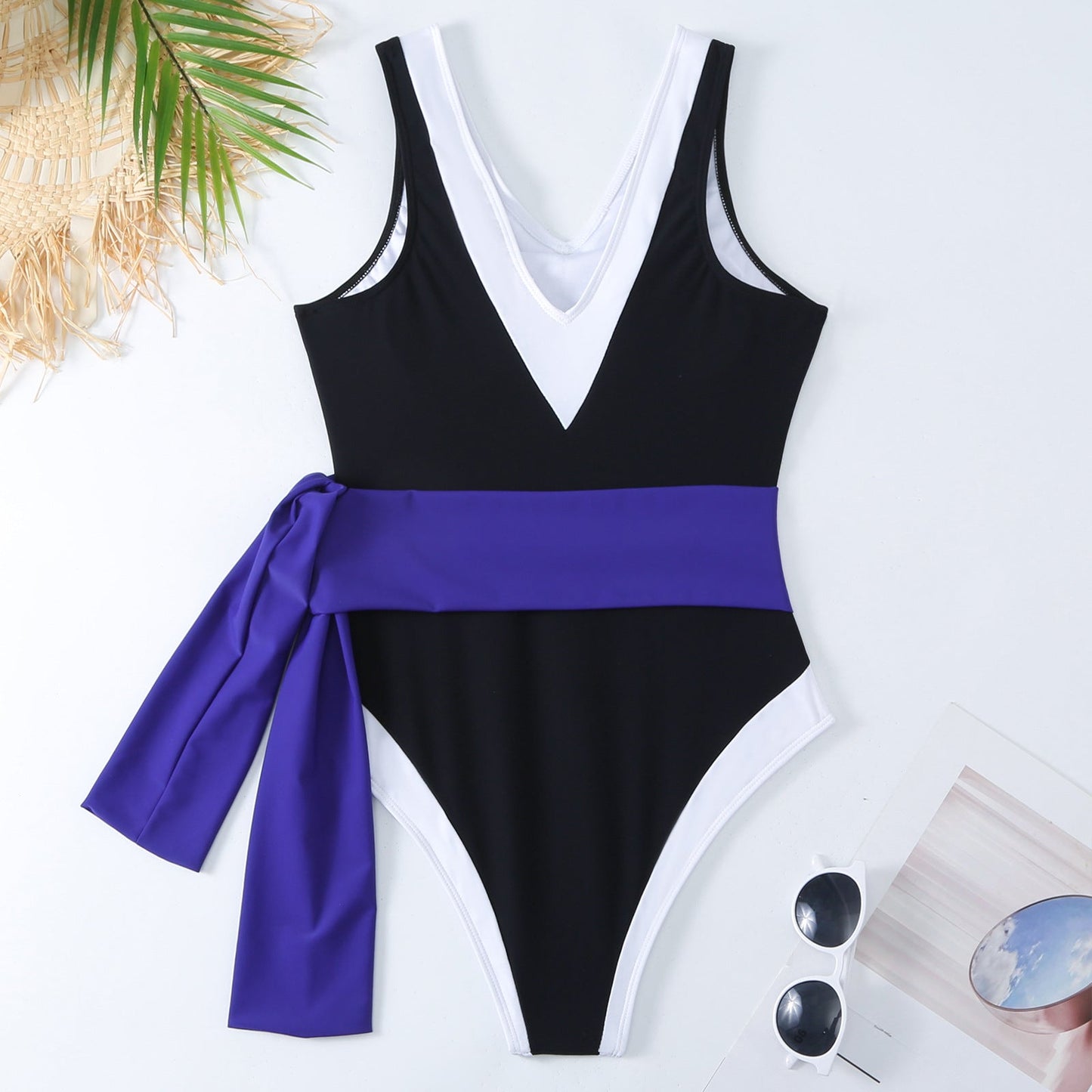 Monokini Color Block Swimsuit With Slimming Skirt By