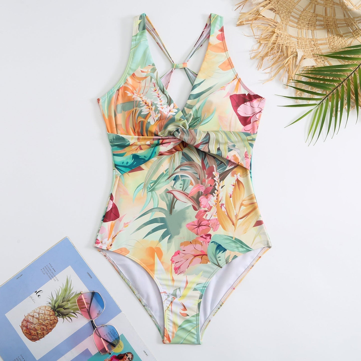 Monokini Criss Cross Back Floral Swimsuit With Short Sarong By