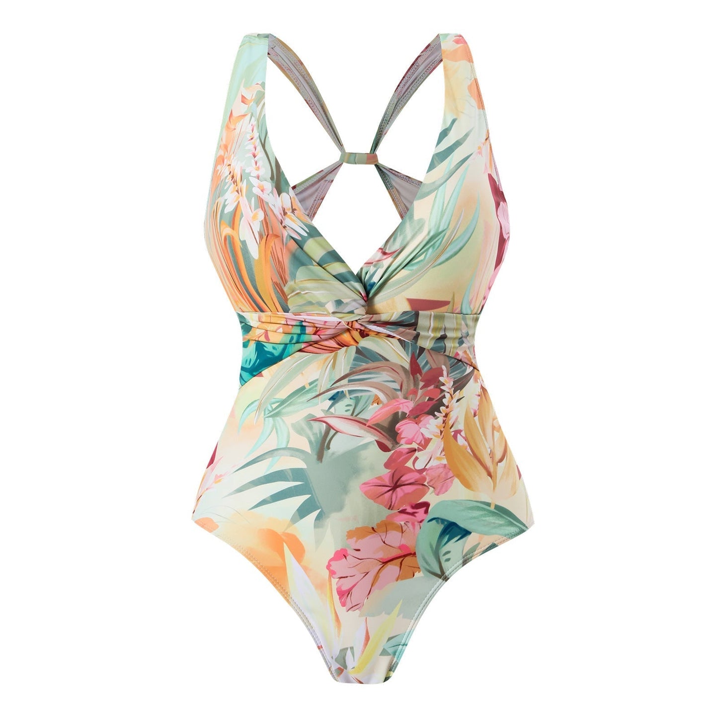 Monokini Criss Cross Back Floral Swimsuit With Short Sarong By