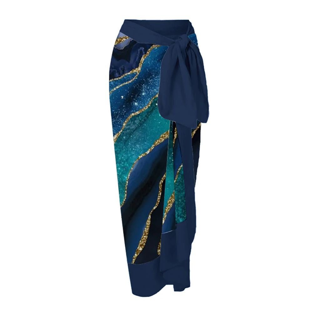 Monokini Galaxy Print Tie Up Swimsuit With Wrap Around Tie Up Sarong Skirt By