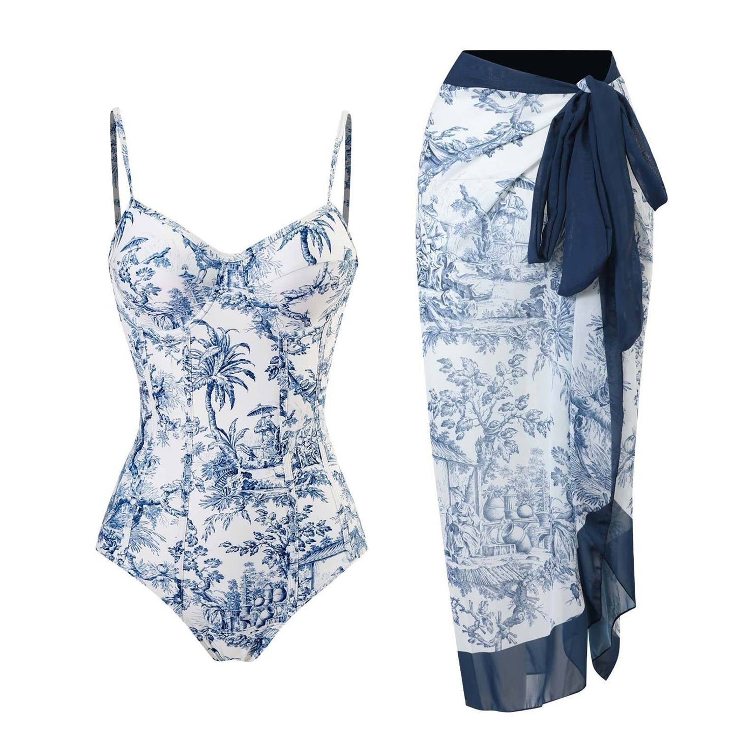 Monokini Sea Blue Swimwear with Sarong By