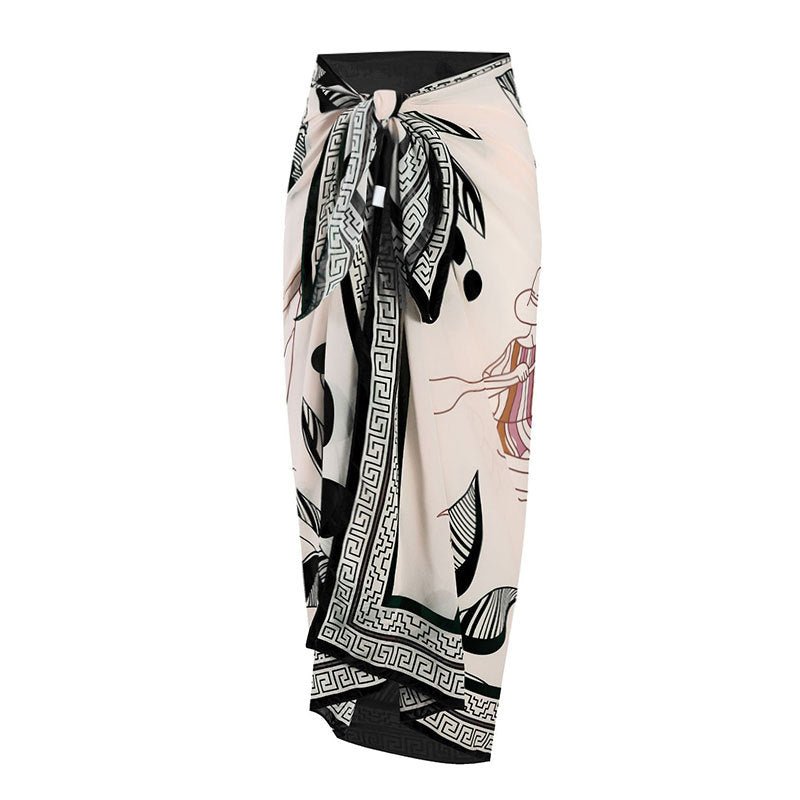 Monokini Solid Color Swimsuit with Floral Sarong By