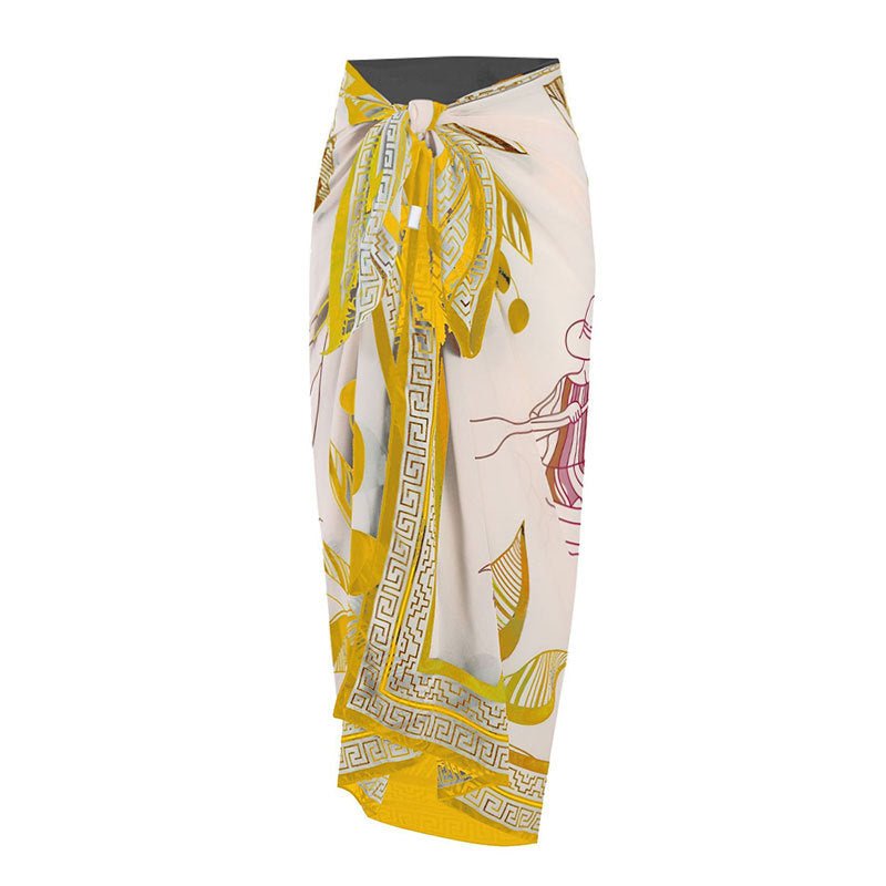 Monokini Solid Color Swimsuit with Floral Sarong By