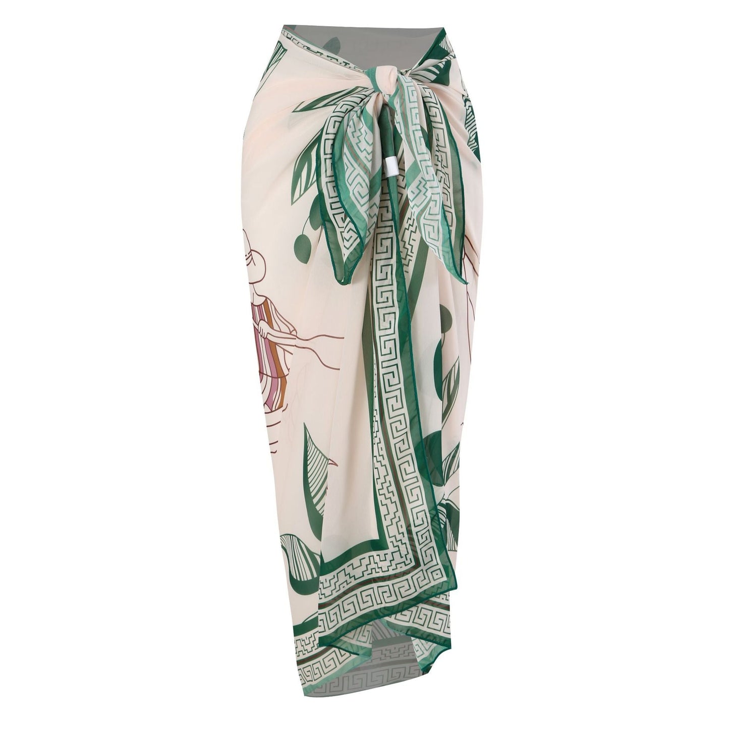 Monokini Solid Color Swimsuit with Floral Sarong By