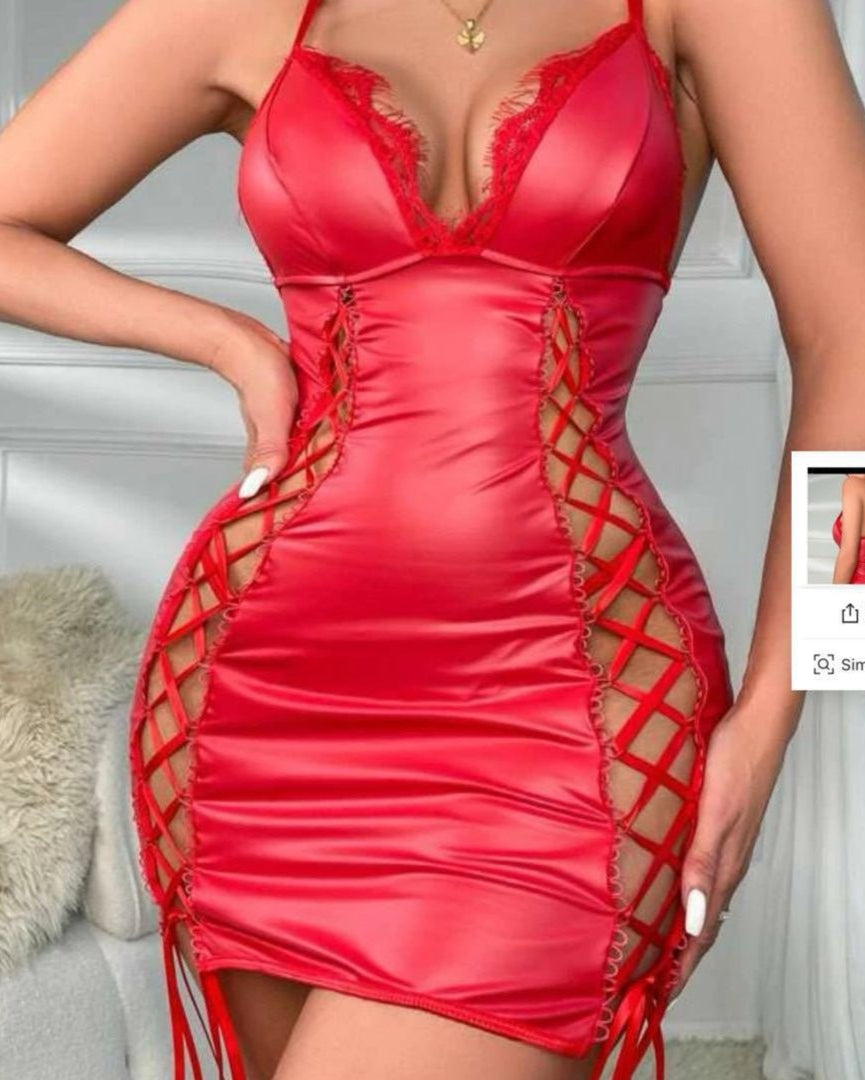 No Apologies Lace-Up Faux Leather Lingerie