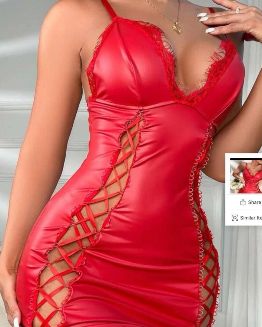 No Apologies Lace-Up Faux Leather Lingerie