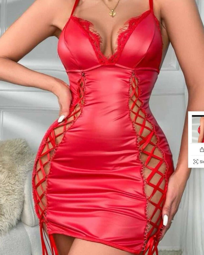 No Apologies Lace-Up Faux Leather Lingerie