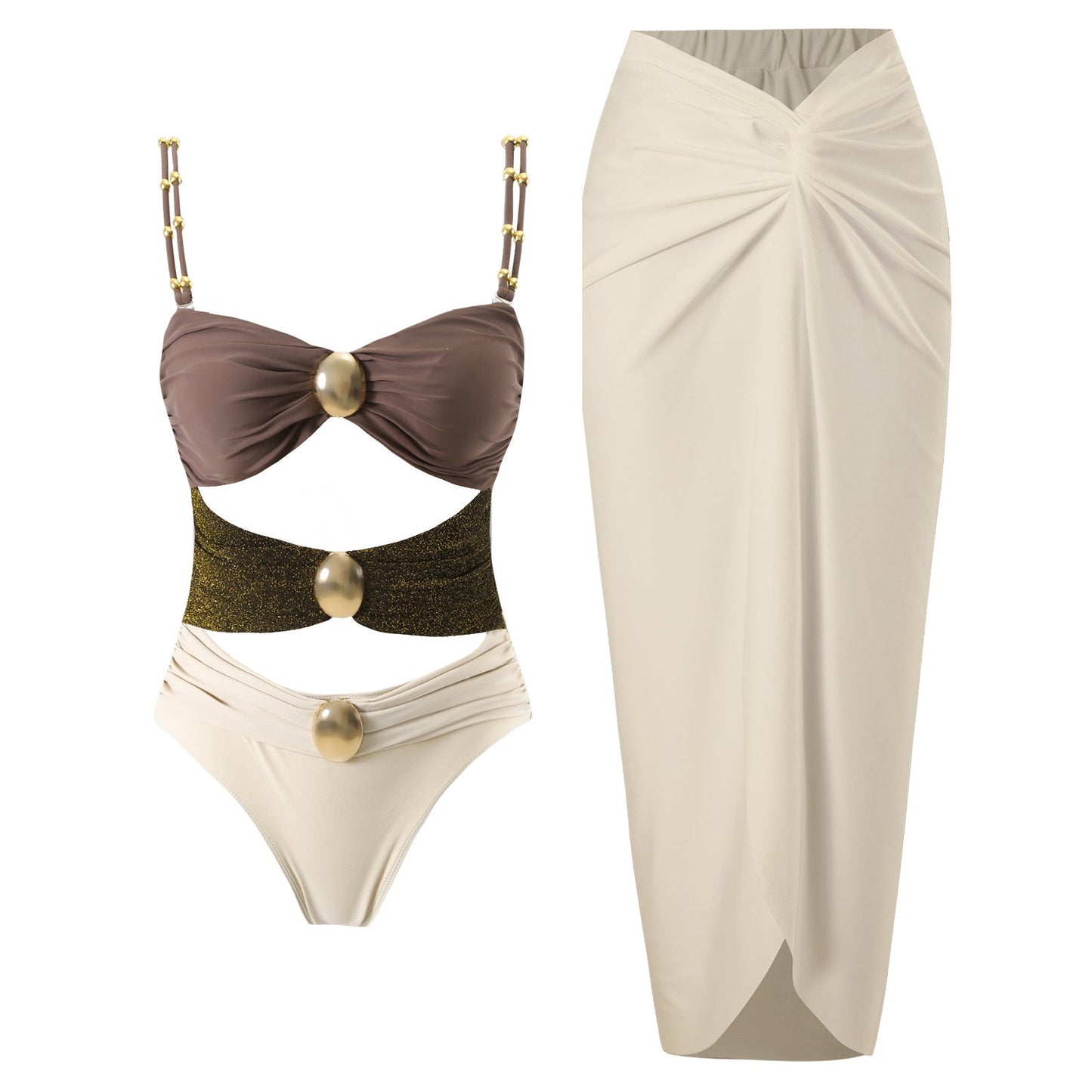 One Piece Cut Out Swimwear With Slimming Skirt By