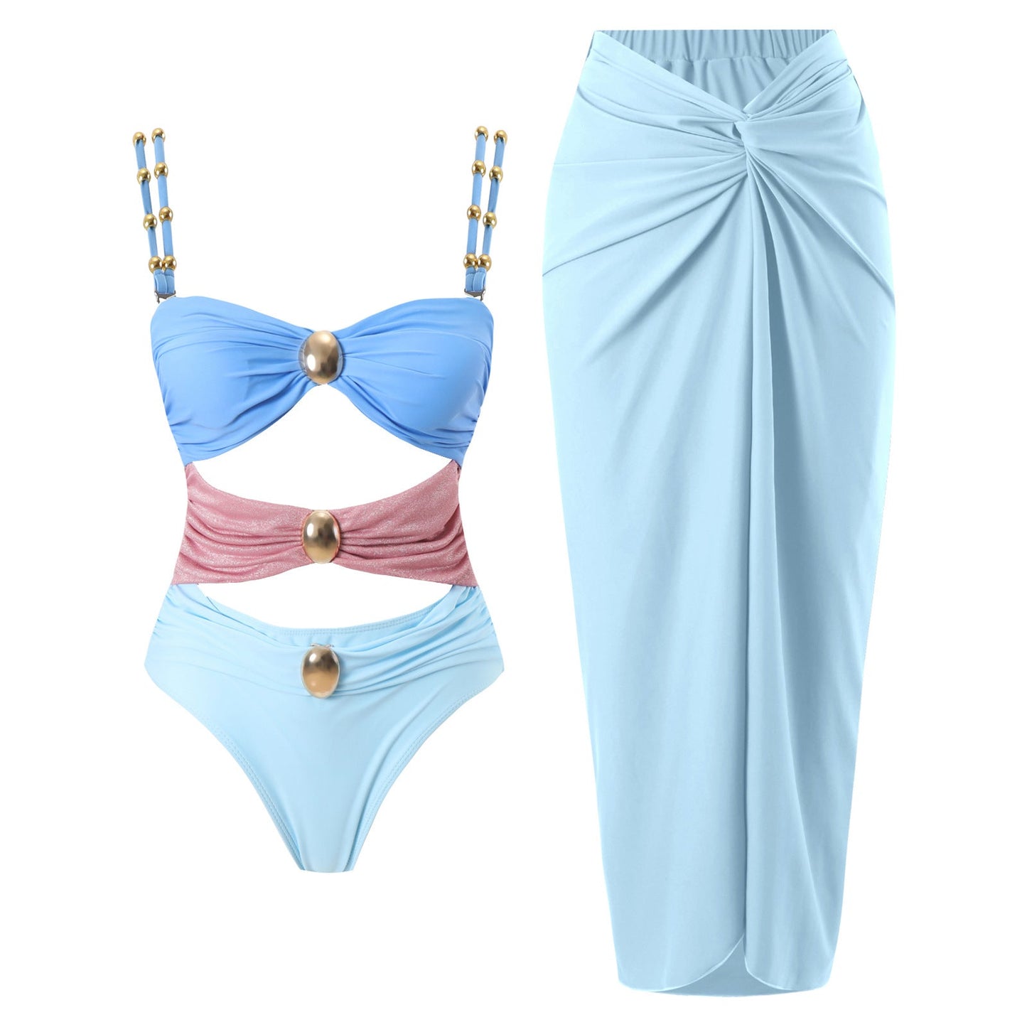 One Piece Cut Out Swimwear With Slimming Skirt By