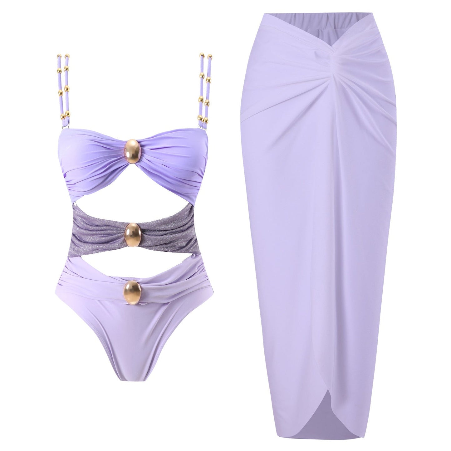 One Piece Cut Out Swimwear With Slimming Skirt By