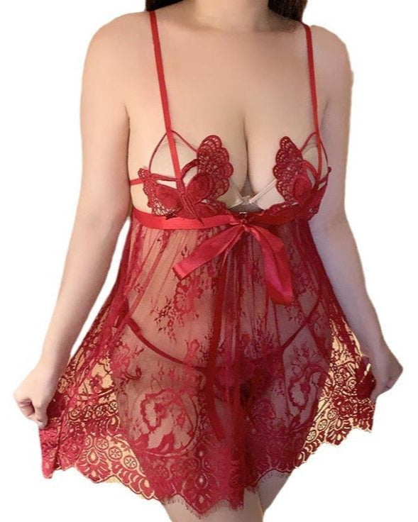 Heartstrings Plus Size Lace Mesh Babydoll Lingerie