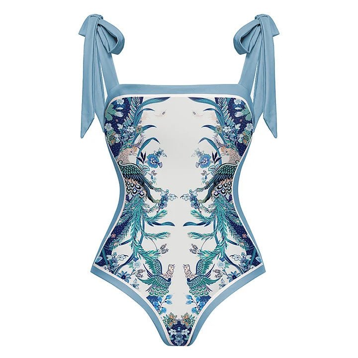 Reversible One Piece Tie Up Swimsuit With Wrap Around Tie Up Sarong Skirt - Three Piece Swimsuit By