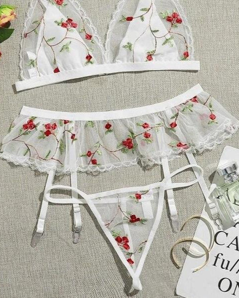 Blooming Temptress Three Piece Lingerie Set