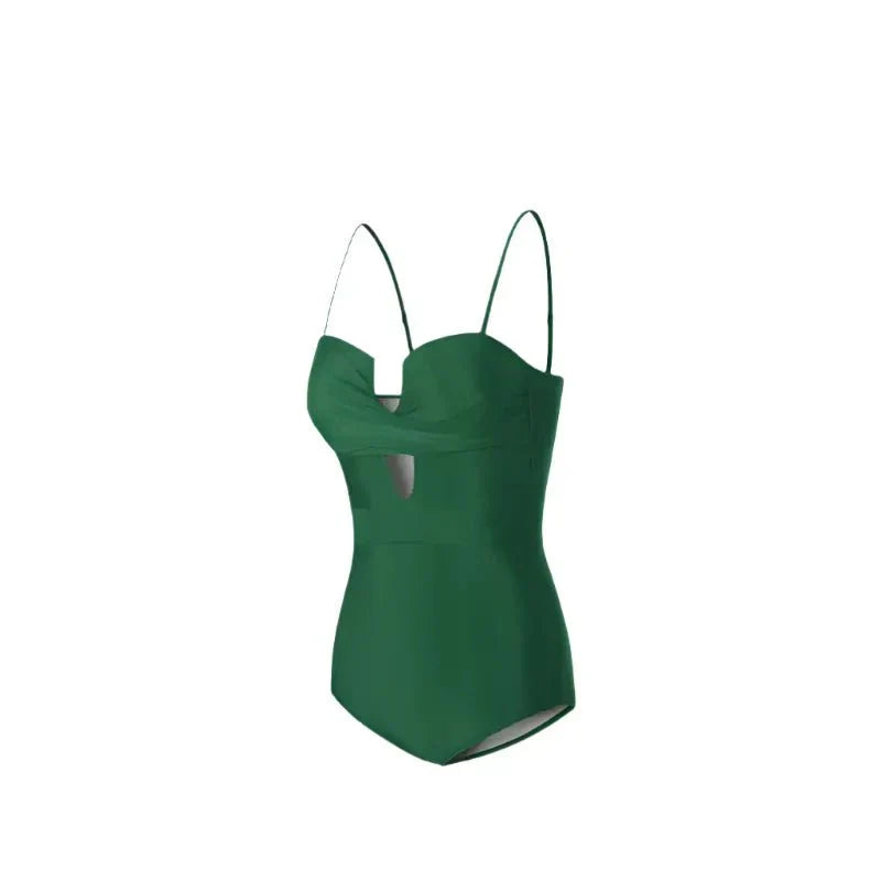 Solid Color Monokini With Spaghetti Strap By