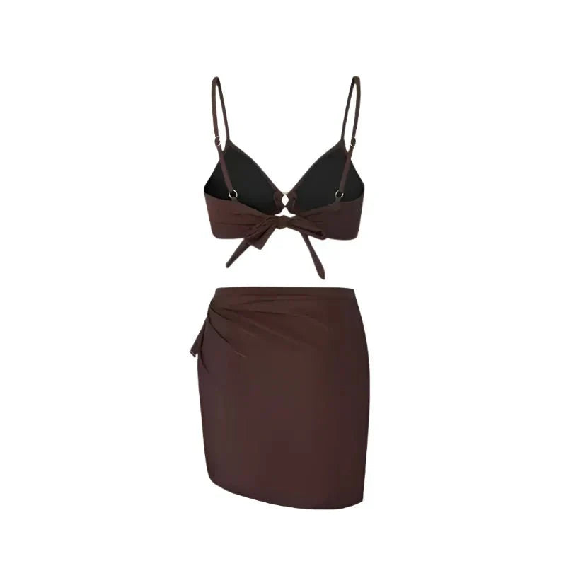 Solid Color Two Piece Bikini Swimwear With Tieup Coverup By