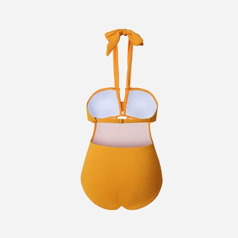 Solid Yellow Color Monokini Halter Neck By