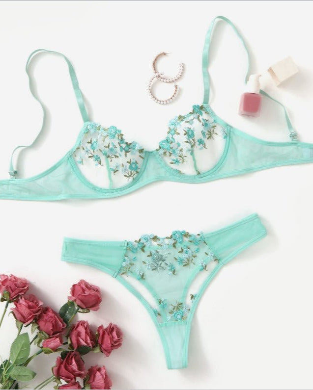 Stop & Stare Sheer Mesh Bra & Thong Lingerie