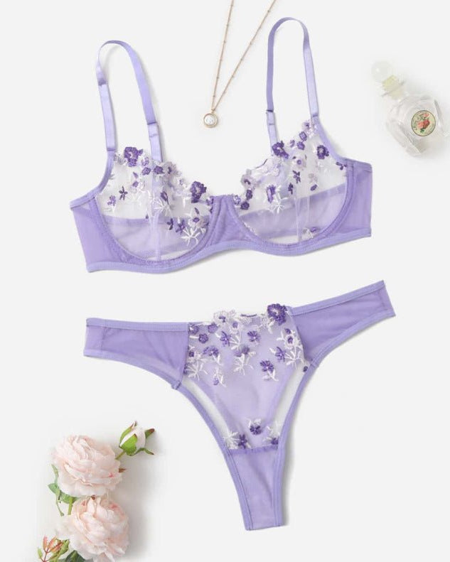 Stop & Stare Sheer Mesh Bra & Thong Lingerie
