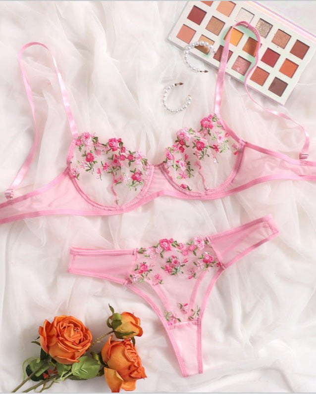 Stop & Stare Sheer Mesh Bra & Thong Lingerie