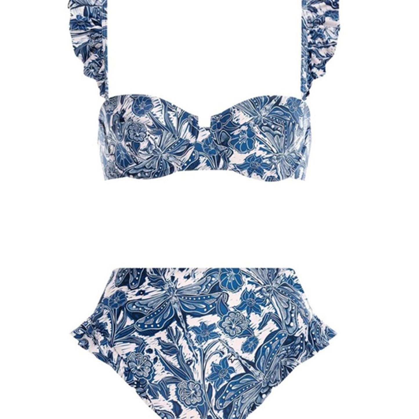 Three Peice Ruffle Trim High Waisted Bikini Set With Tie Around Skirt By