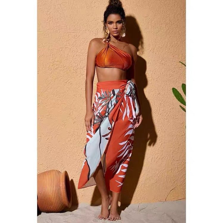 Three Piece High Waist Bikini Swim Set With Sarong By